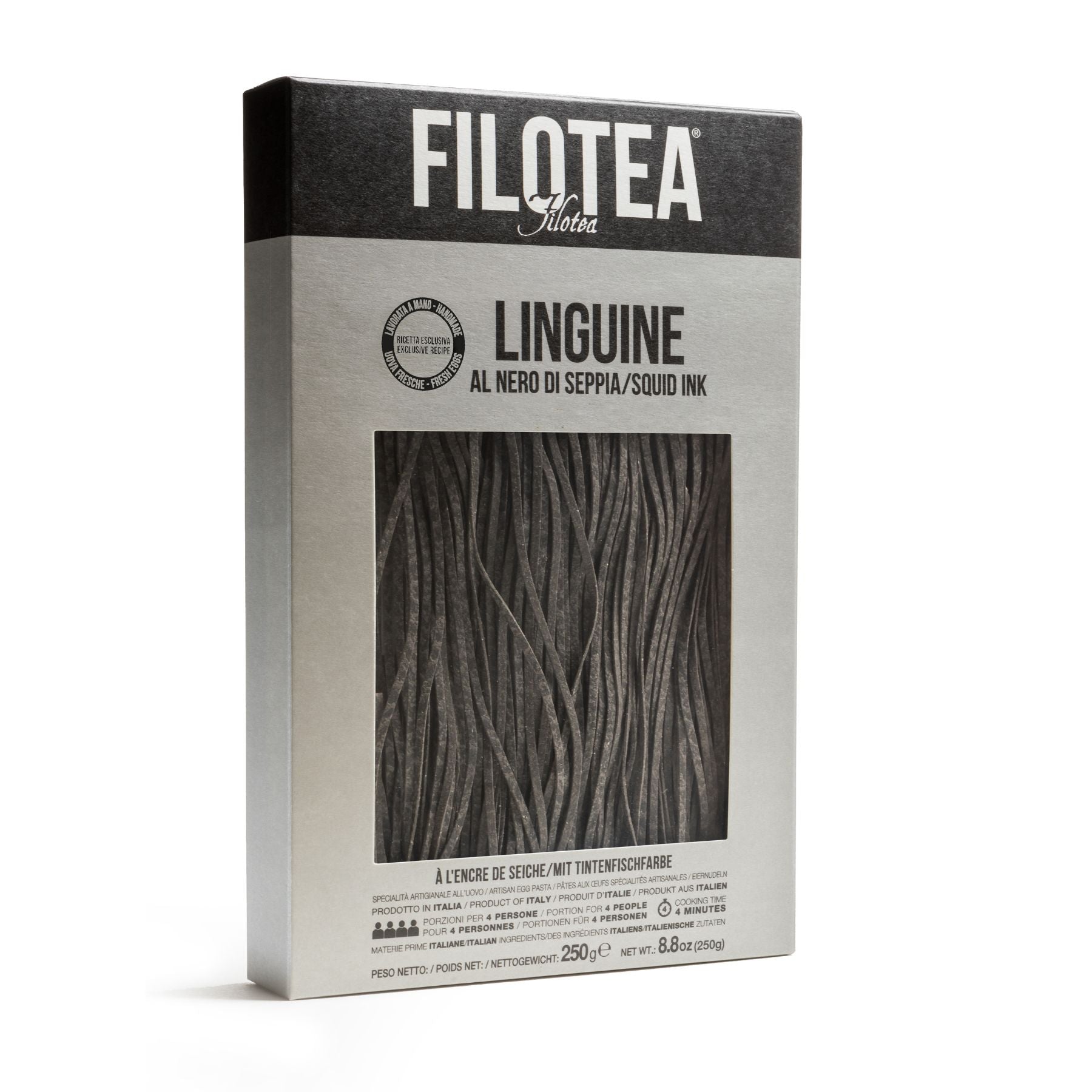 Filotea Squid Ink Linguine Artisan Egg Pasta 250g | Imported and distributed in the UK by Just Gourmet Foods