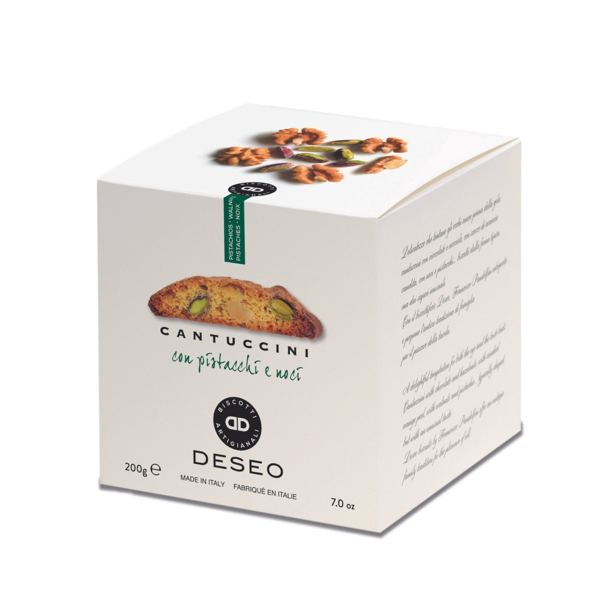 Deseo Cantuccini Toscani with Pistachios &amp; Walnuts 200g (Box)  | Imported and distributed in the UK by Just Gourmet Foods