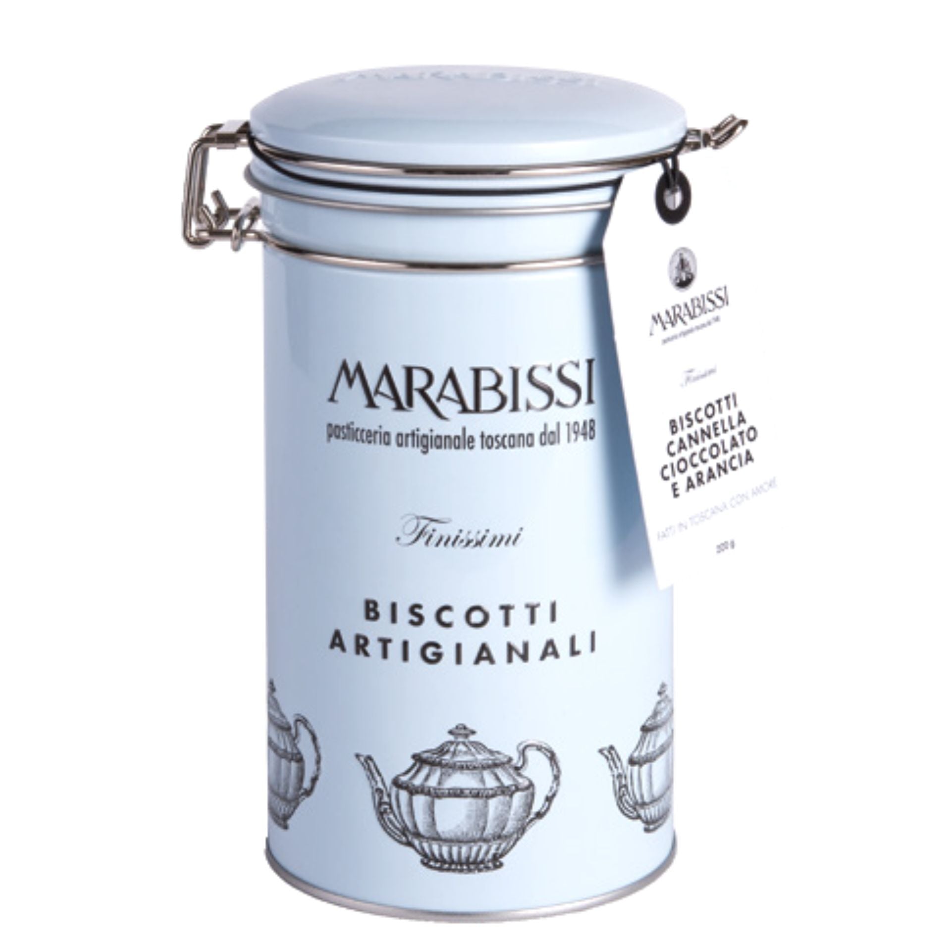Marabissi Chocolate, Cinnamon & Orange Artisan Biscuits (Tin) 200g  | Imported and distributed in the UK by Just Gourmet Foods