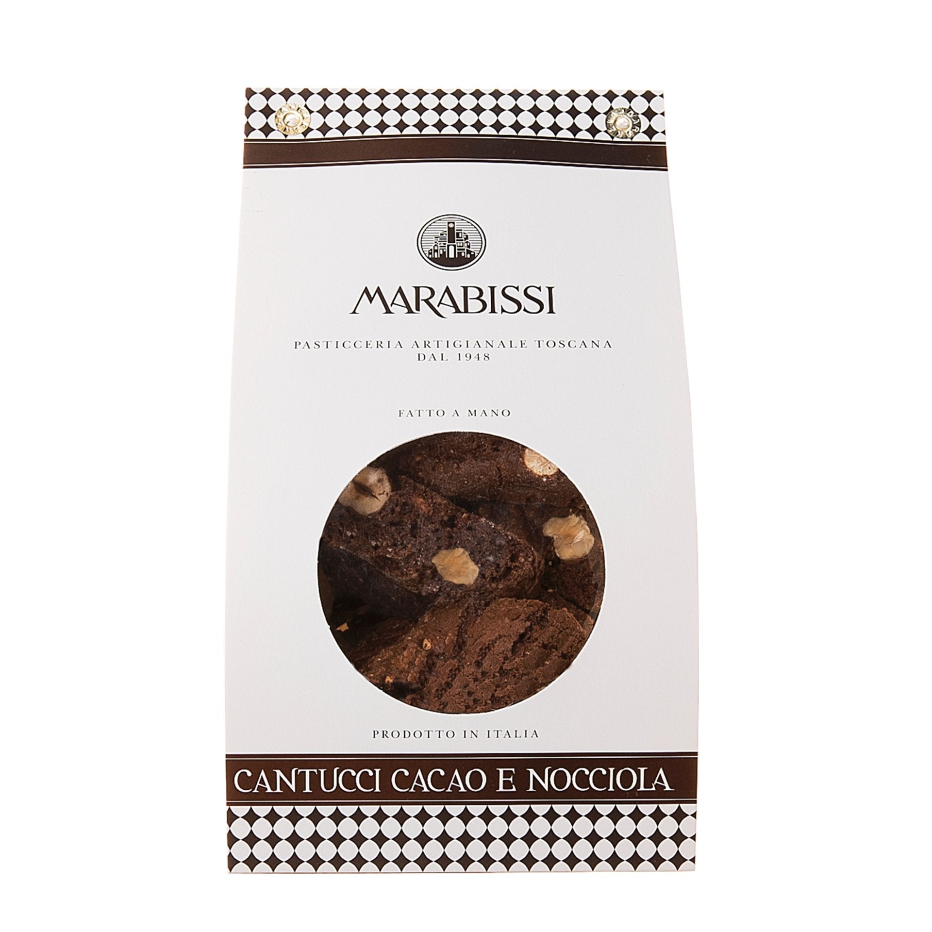 Marabissi Chocolate & Hazelnut Cantucci (White Bag) 200g  | Imported and distributed in the UK by Just Gourmet Foods