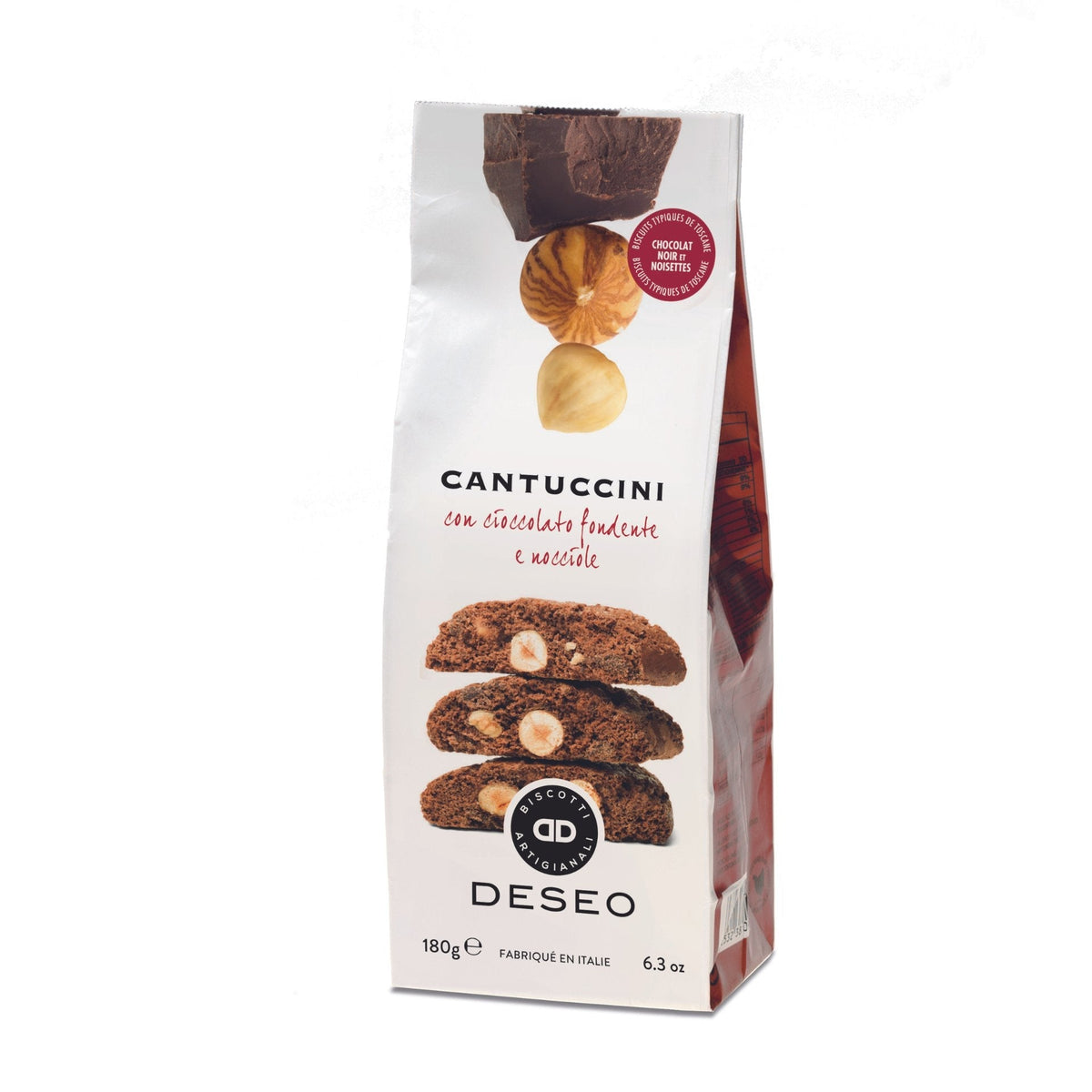 Deseo Cantuccini Toscani with Dark Chocolate &amp; PGI Hazelnuts from Piemonte 180g (Bag)  | Imported and distributed in the UK by Just Gourmet Foods