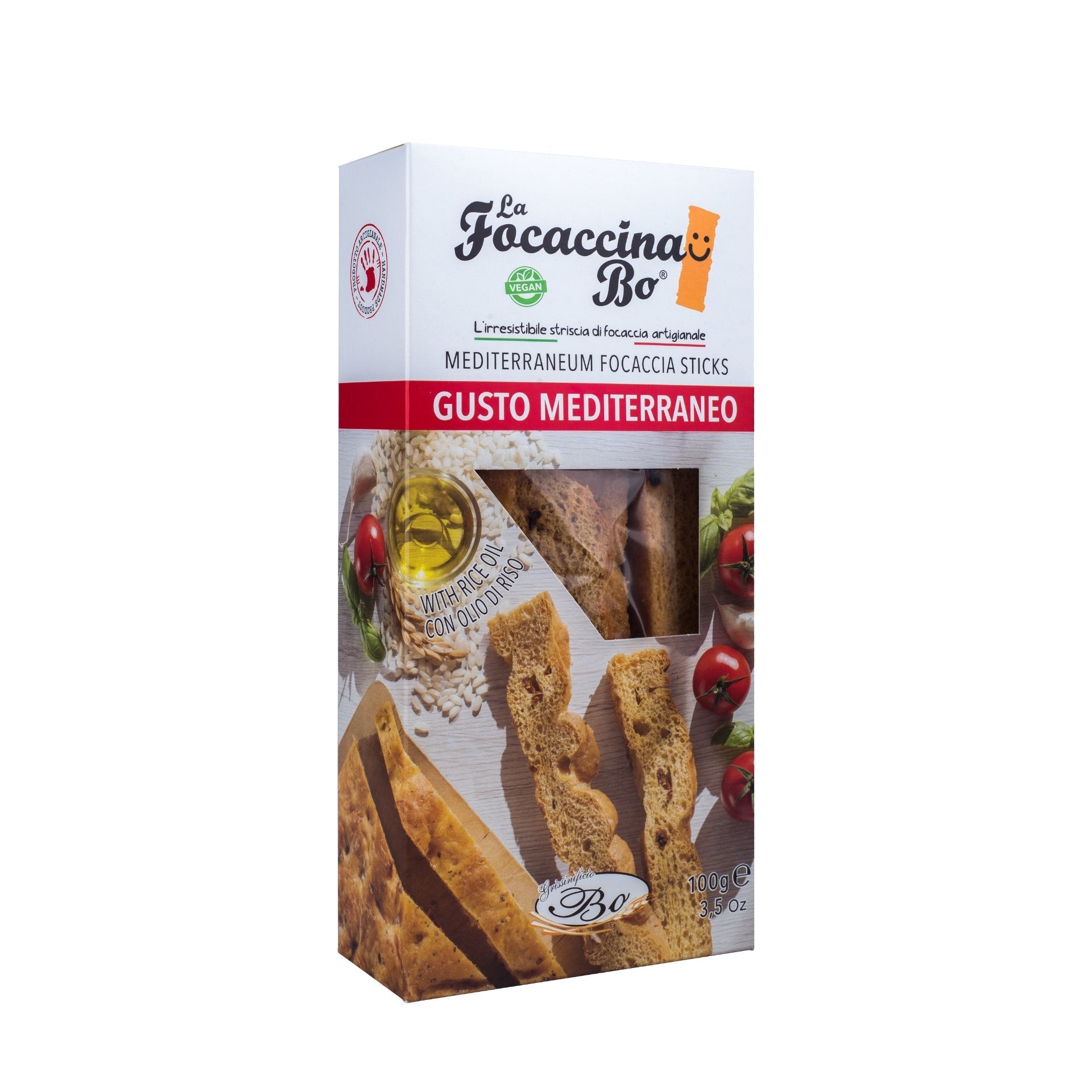 Grissinificio Bo Mediterranean Focaccina (boxed) 100g  | Imported and distributed in the UK by Just Gourmet Foods