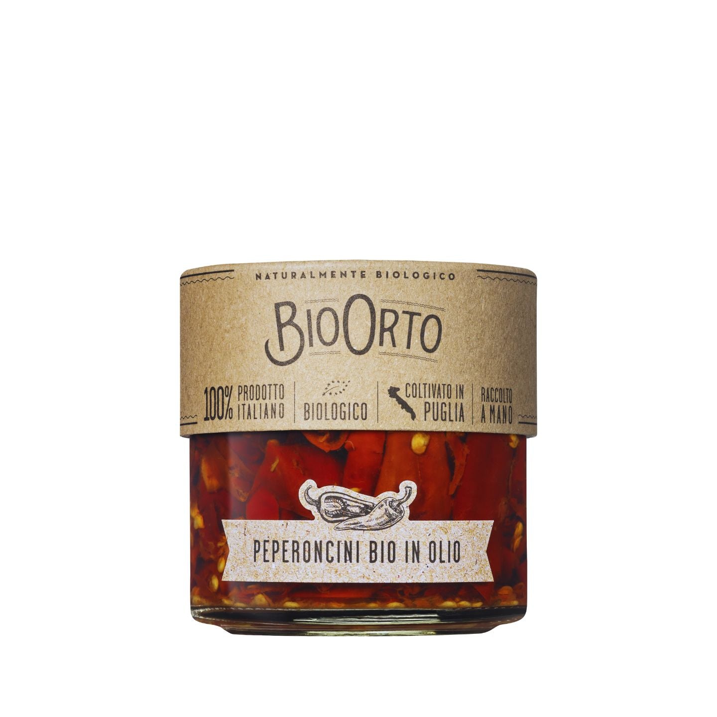 Bio Orto Organic Red Hot Chilli Peppers in Extra Virgin Olive Oil 175g  | Imported and distributed in the UK by Just Gourmet Foods
