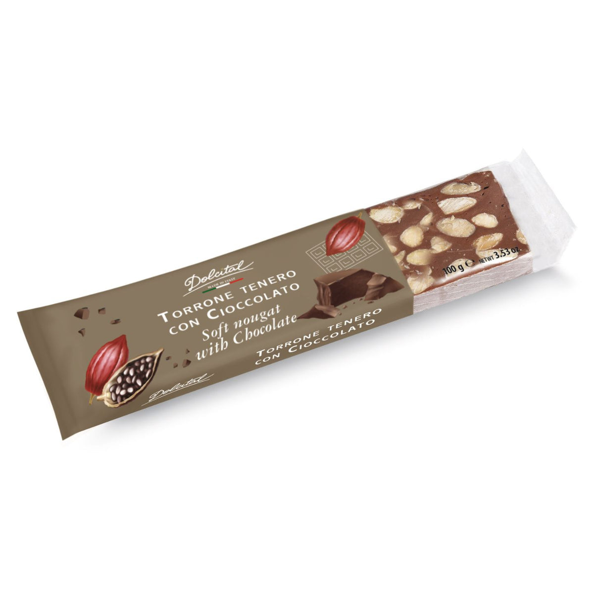 Dolcital Soft Nougat with Chocolate &amp; Hazelnuts 100g  | Imported and distributed in the UK by Just Gourmet Foods