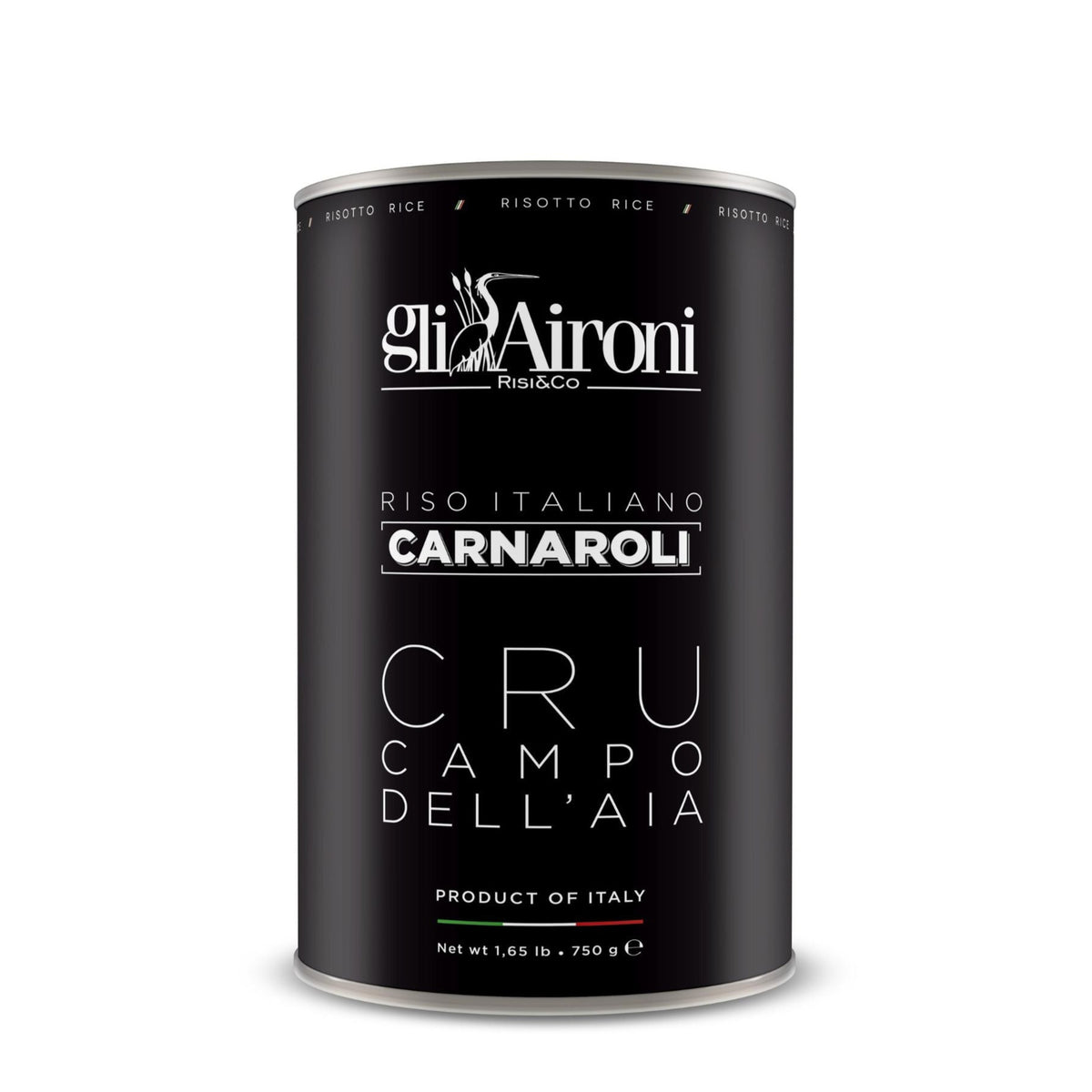 Gli Aironi Cru Carnaroli Rice 750g (Black Tin)  | Imported and distributed in the UK by Just Gourmet Foods