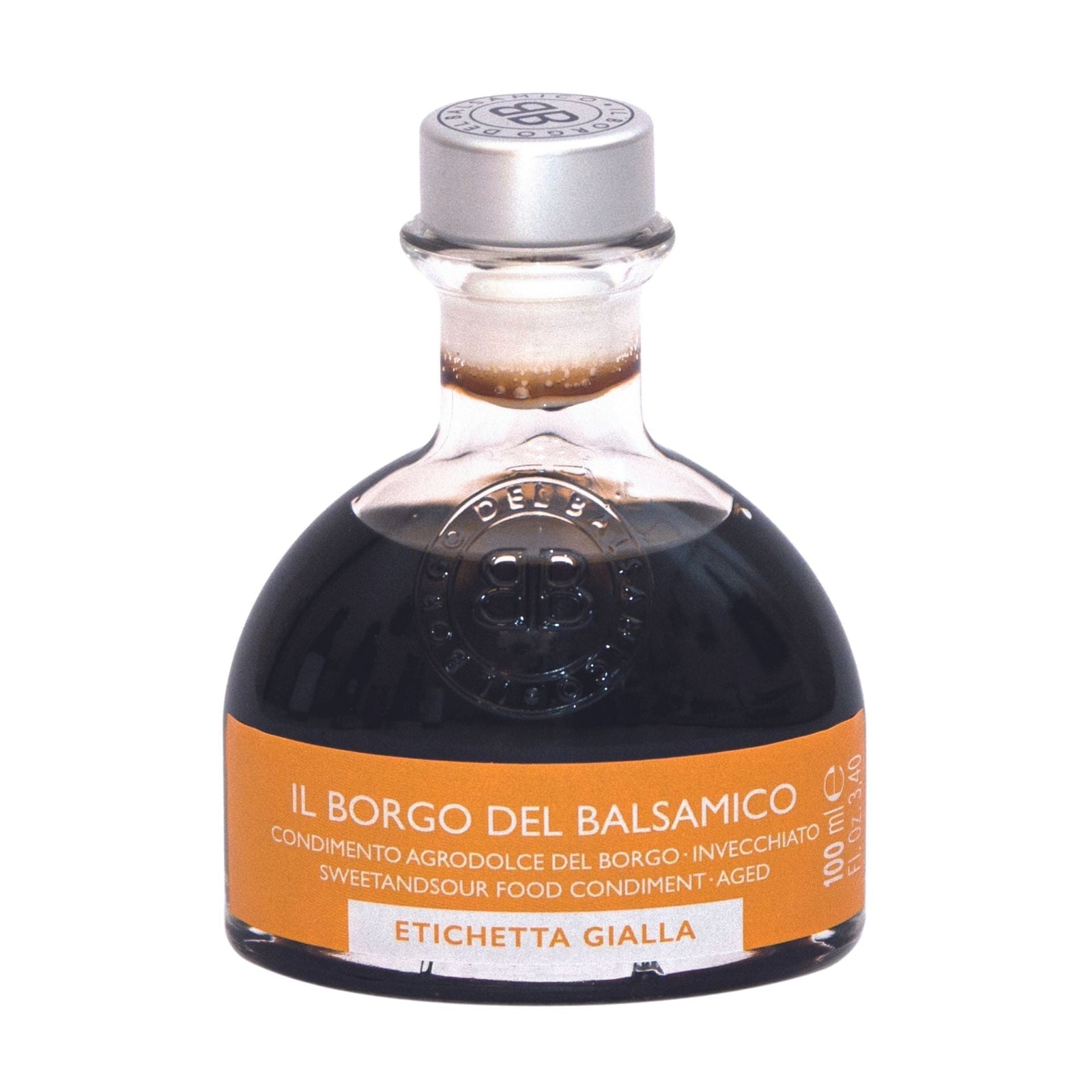 Il Borgo del Balsamico Aged Balsamic Condiment Yellow Label High Acidity (Oval bottle) 100ml  | Imported and distributed in the UK by Just Gourmet Foods