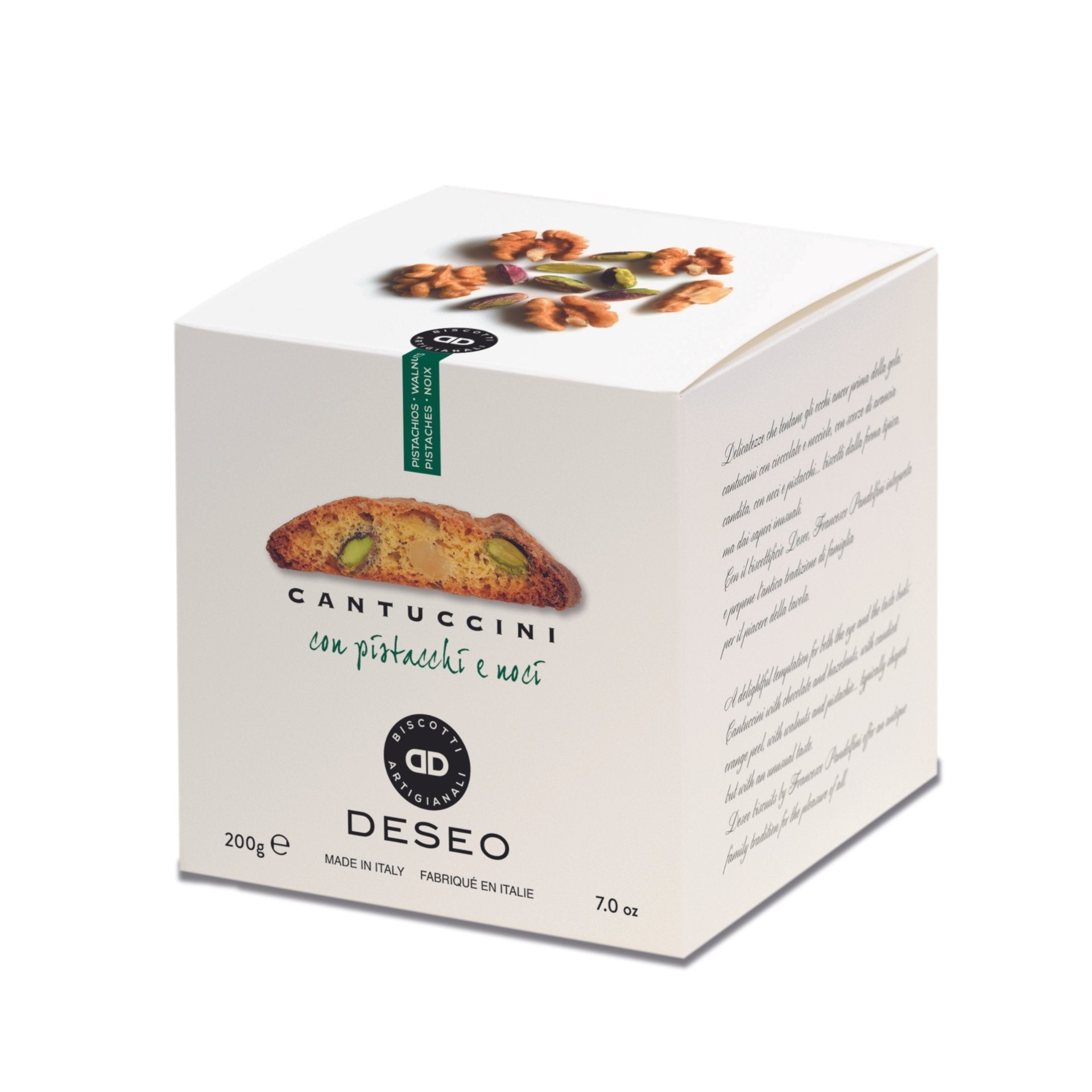 Deseo Cantuccini Toscani with Pistachios & Walnuts 200g (Box)  | Imported and distributed in the UK by Just Gourmet Foods