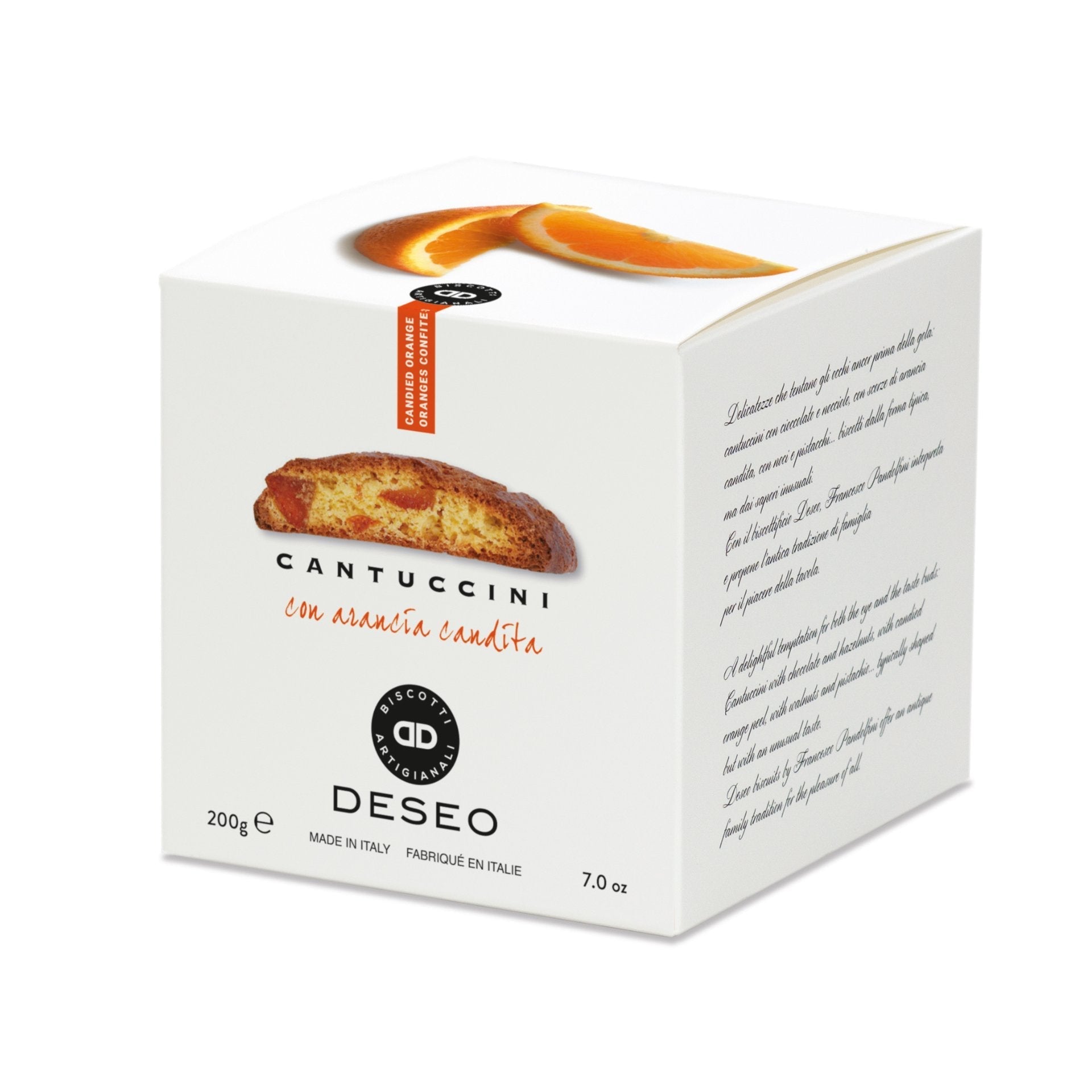 Deseo Cantuccini Toscani with Candied Orange 200g (Box)  | Imported and distributed in the UK by Just Gourmet Foods