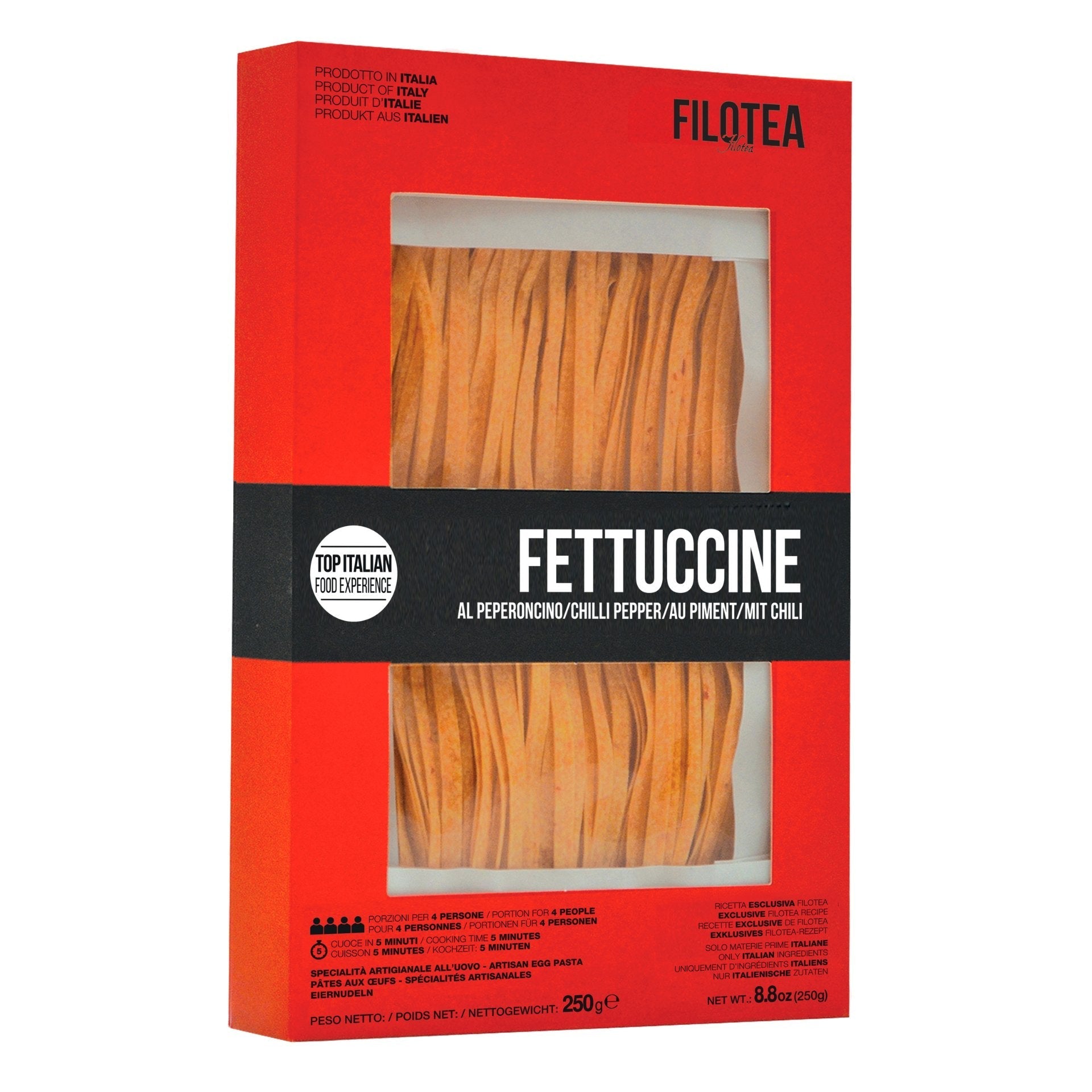 Filotea Chilli Pepper Fettuccine Artisan Egg Pasta 250g  | Imported and distributed in the UK by Just Gourmet Foods