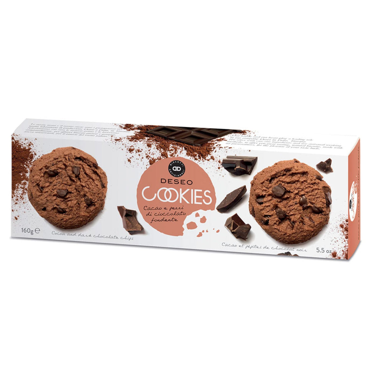 Deseo Cocoa &amp; Dark Chocolate Cookies 160g (Box)  | Imported and distributed in the UK by Just Gourmet Foods