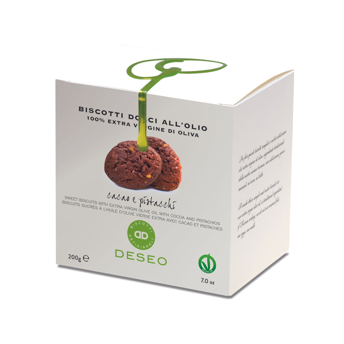 Deseo Sweet Biscuits with Cocoa, Pistachio &amp; Extra Virgin Olive Oil 200g (Box)  | Imported and distributed in the UK by Just Gourmet Foods