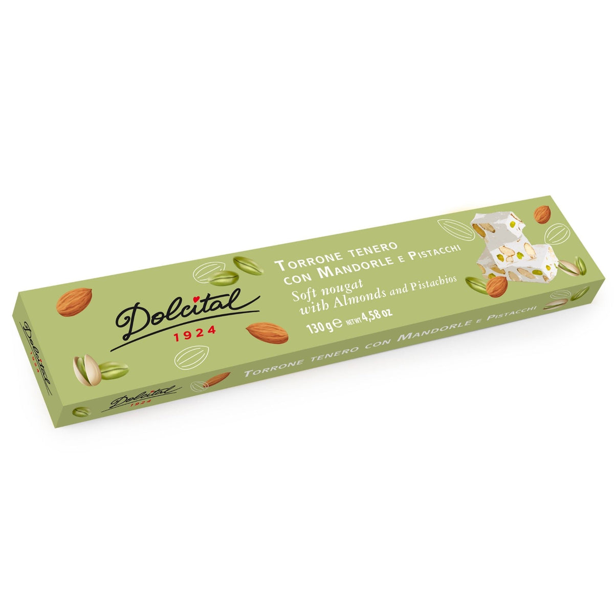 Dolcital Almond &amp; Pistachio Soft Nougat 130g (Box)  | Imported and distributed in the UK by Just Gourmet Foods