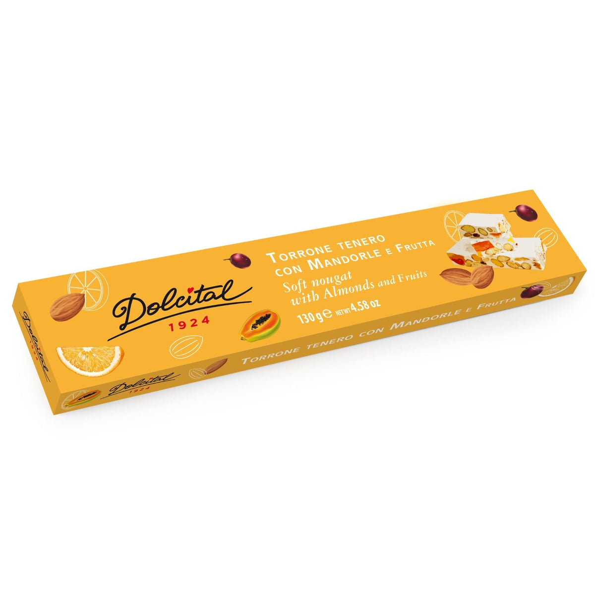 Dolcital Almond &amp; Fruit Soft Nougat 130g (Box)  | Imported and distributed in the UK by Just Gourmet Foods