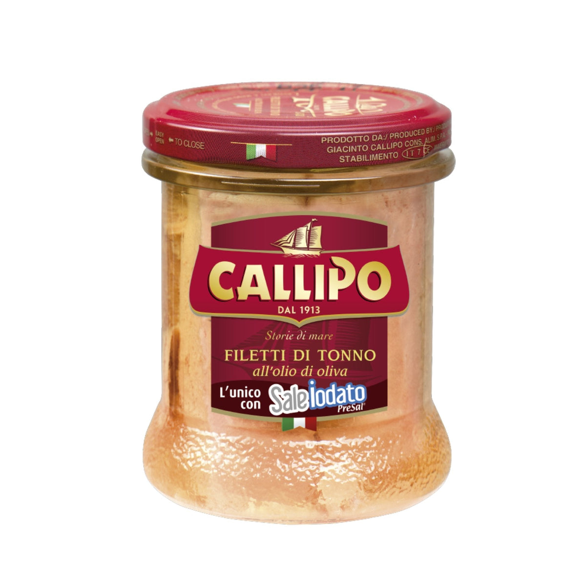 Callipo Hand Packed Yellowfin Tuna Fillets in Olive Oil (Glass Jar) 170g  | Imported and distributed in the UK by Just Gourmet Foods