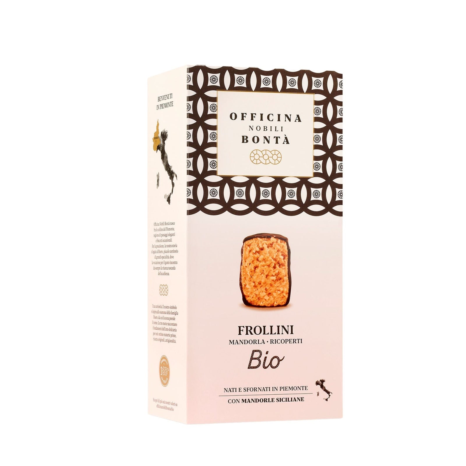 Officina Nobili Bonta Organic Chocolate Covered Almond Biscuit 180g (Box)  | Imported and distributed in the UK by Just Gourmet Foods