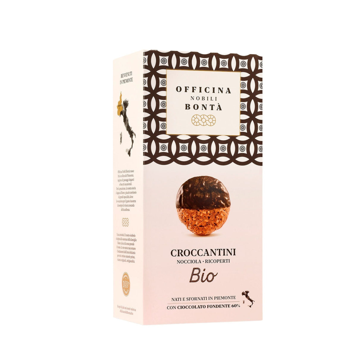 Officina Nobili Bonta Organic Chocolate Covered Hazelnut Croccantini Biscuit 170g (Box)  | Imported and distributed in the UK by Just Gourmet Foods
