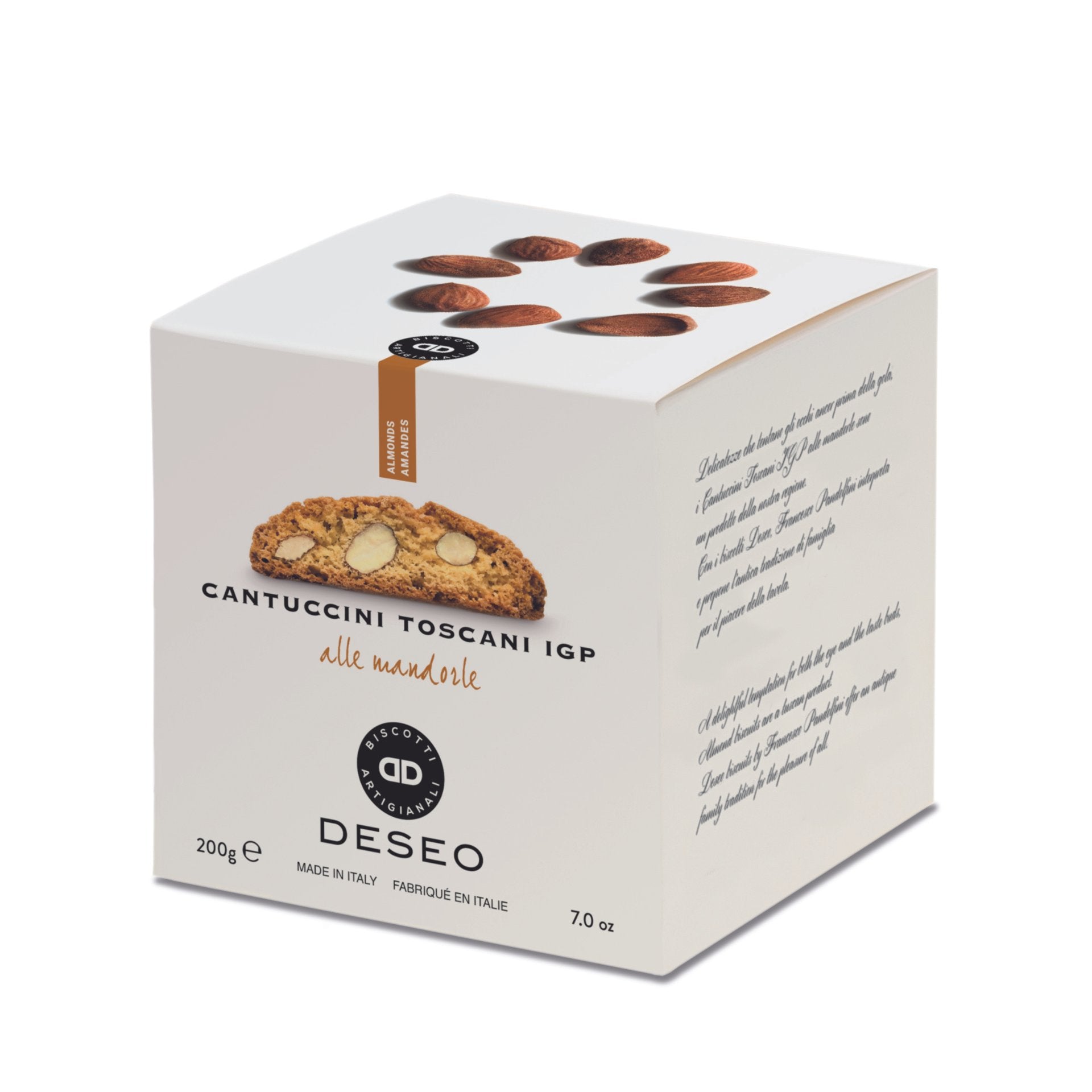 Deseo Cantuccini Toscani PGI with Almonds 200g (Box)  | Imported and distributed in the UK by Just Gourmet Foods