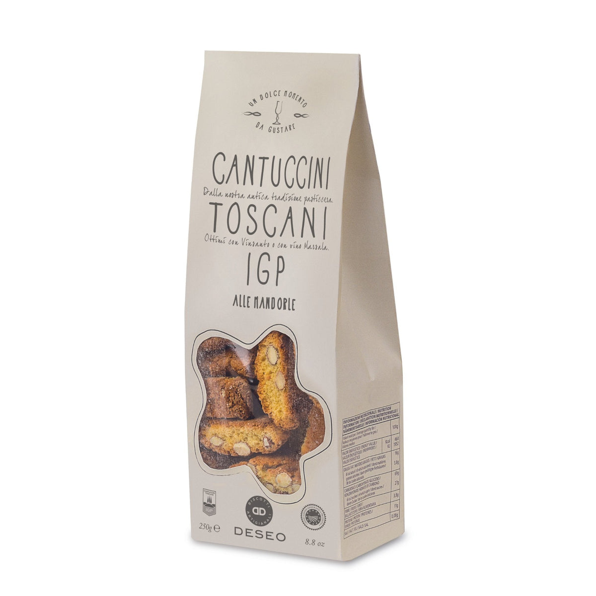 Deseo Cantuccini Toscani with PGI Almonds 250g (Bag)  | Imported and distributed in the UK by Just Gourmet Foods