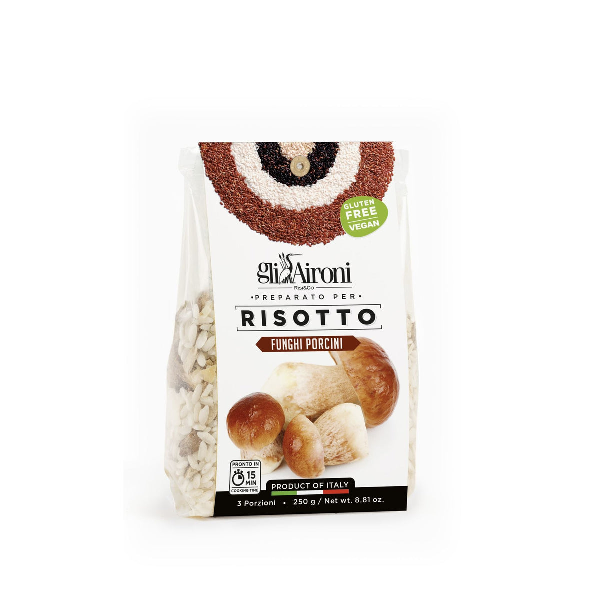 Gli Aironi Porcini Mushroom Risotto 250g (Bag)  | Imported and distributed in the UK by Just Gourmet Foods
