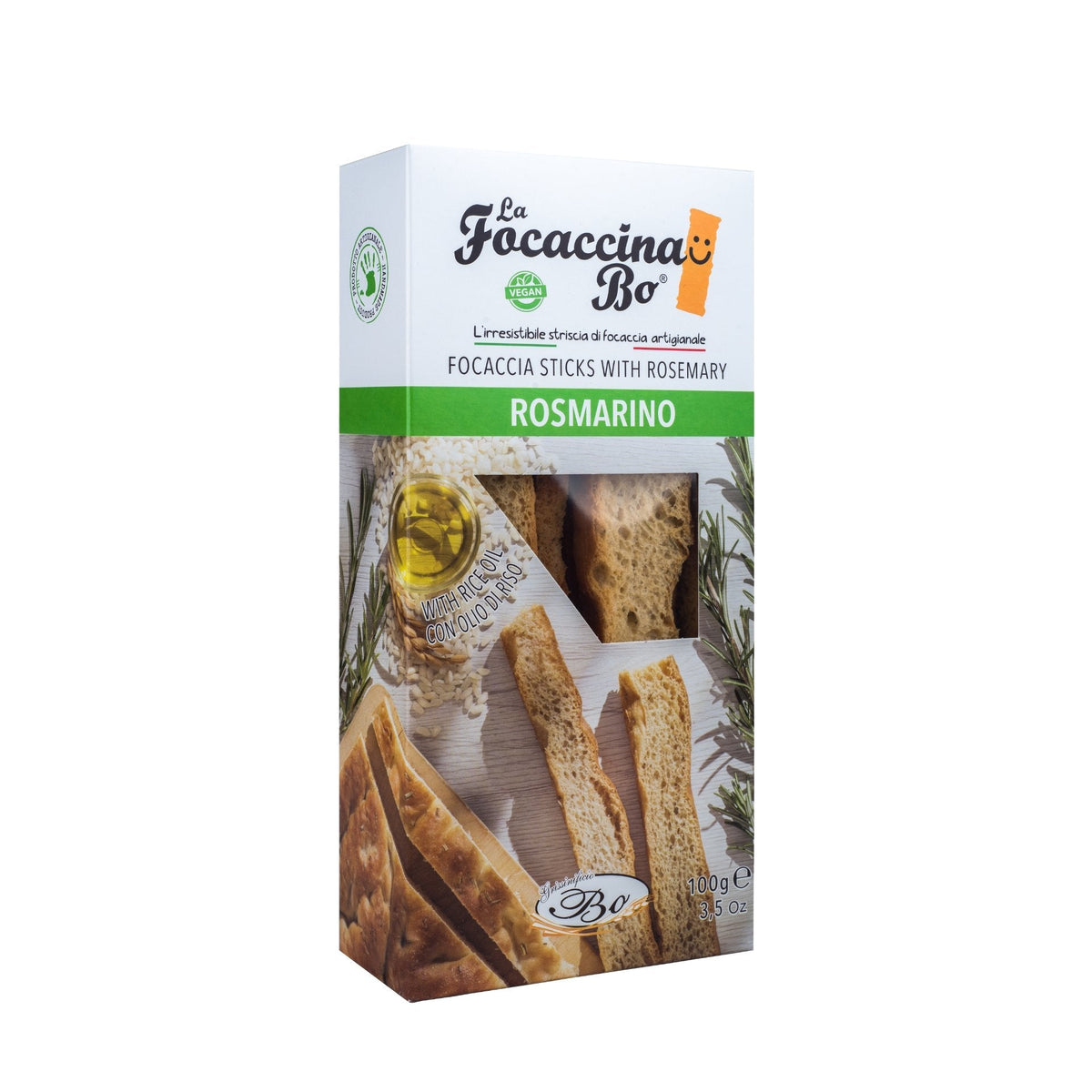 Grissinificio Bo Rosemary Focaccina (boxed) 100g  | Imported and distributed in the UK by Just Gourmet Foods