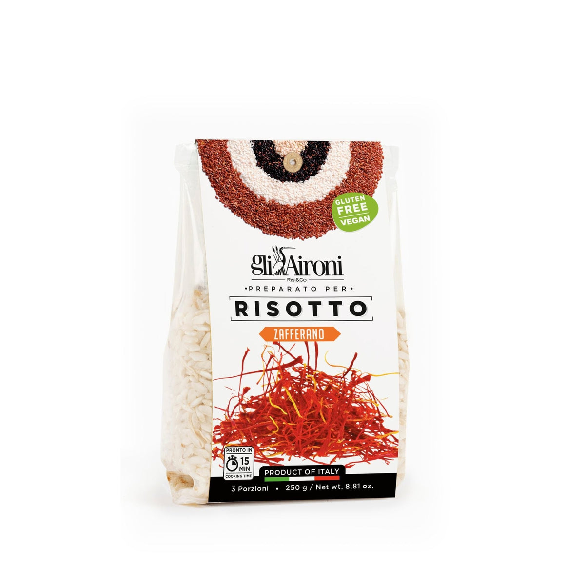 Gli Aironi Saffron Risotto 250g (Bag)  | Imported and distributed in the UK by Just Gourmet Foods