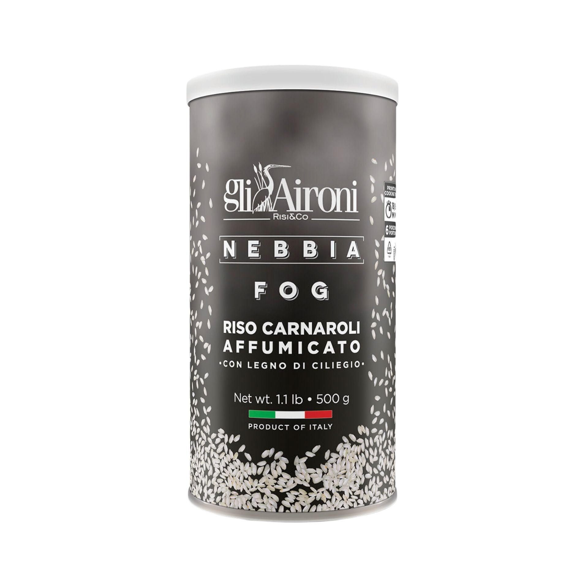 Gli Aironi Fog Smoked Carnaroli Rice 500g (Tube)  | Imported and distributed in the UK by Just Gourmet Foods