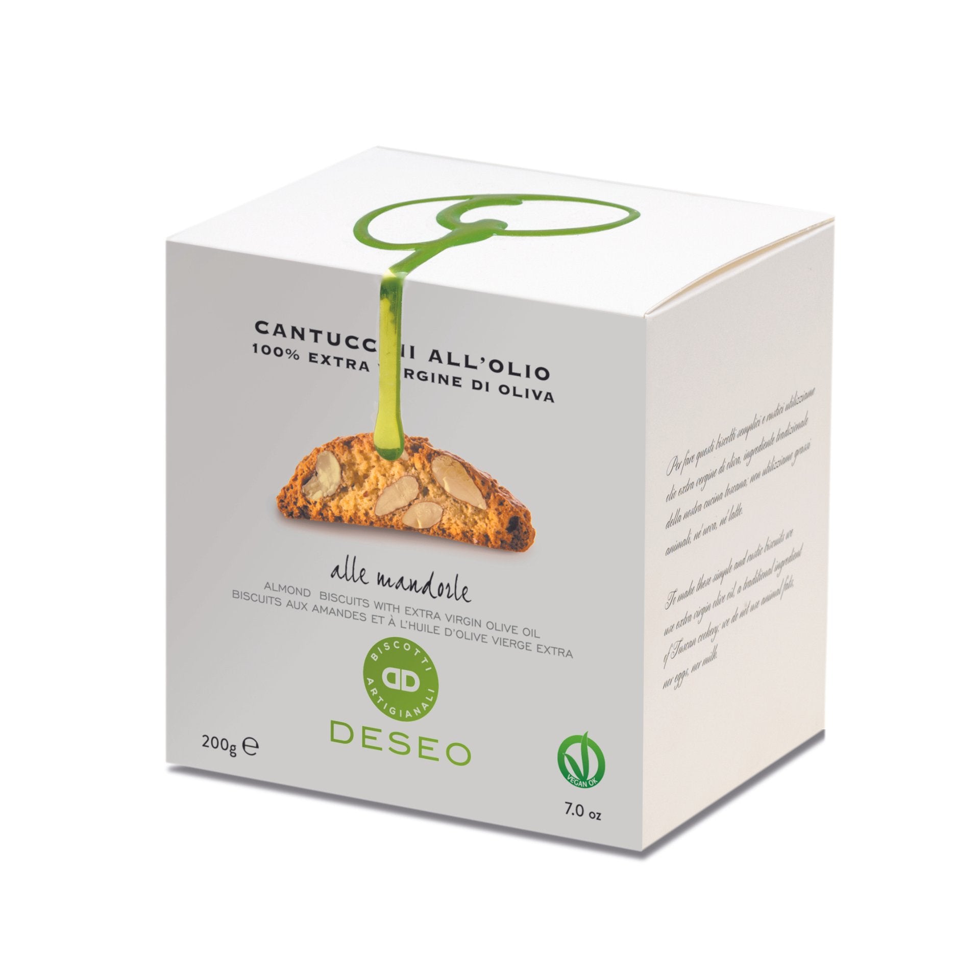 Deseo Cantuccini Toscani with Extra Virgin Olive Oil 200g (Box)  | Imported and distributed in the UK by Just Gourmet Foods